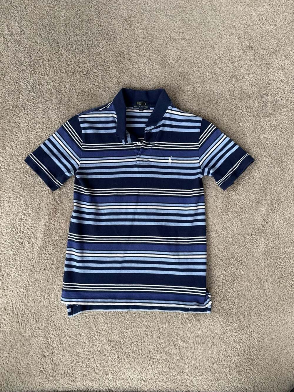 Polo Ralph Lauren Striped Polo Shirt Size L (14-16) Blue White